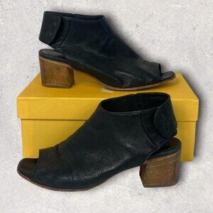 Mimosa Black Leather Peep Toe Ankle Boots Ankle Cut Out Booties Strap Block Heel